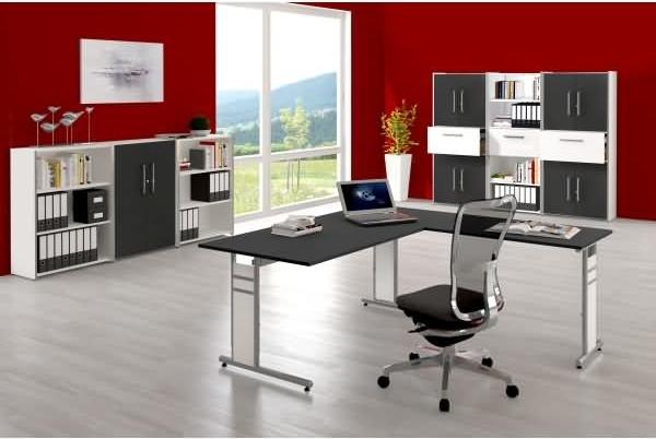 Schreibtisch Freiformtisch Form 4 195x80/100 cm C-Fuß Alusilber Applikationen Typ C anthrazit Bild 2