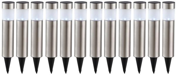 12er Set LED Solarleuchten, Edelstahl, DxH 6,3x38 cm