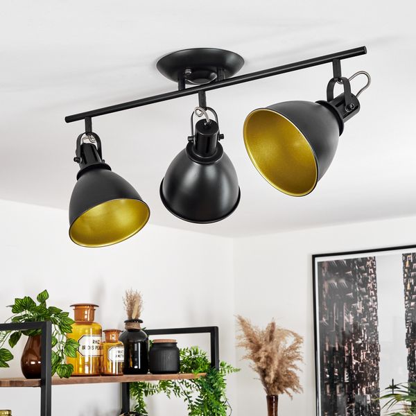 hofstein Deckenleuchte »Orroli« Deckenlampe aus Metall in Schwarz/Gold, ohne Leuchtmittel, mit verstellbaren Strahlern, 3xE14, Spot im Retro/Vintage Design