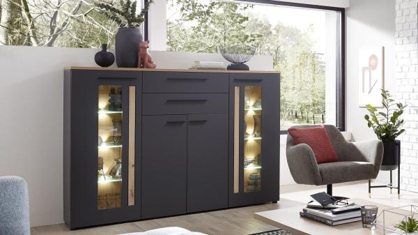 Highboard LOFT-TWO graphit Laminat Artisan Eiche inkl. LED