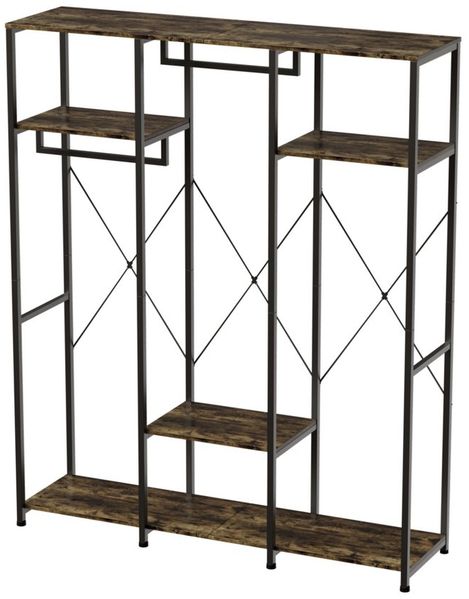 TWSOUL Garderobenständer Offenes Garderobensystem mit Kleiderstangen & Ablagen, stabiler Kleiderständer aus Metall und MDF in Holzoptik, 150×40×182 cm
