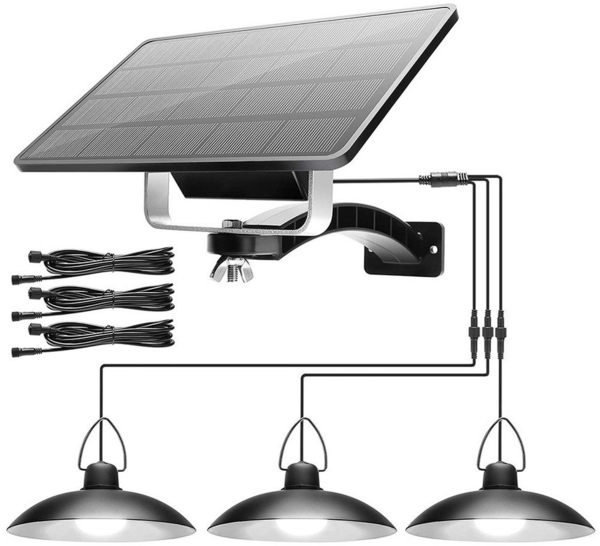 Rosnek LED Solarleuchte 1/2/3/4 Kopf, Solar-Pendelleuchten, für Shop Hof Garage Veranda, Weiß, 1 Solarmodul mit 3 Lampen, Tageslichtweiß, IP65 wasserdicht, LED-Schuppen-Leuchten Bild 5