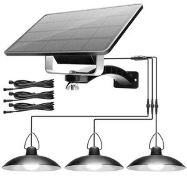 Rosnek LED Solarleuchte 1/2/3/4 Kopf, Solar-Pendelleuchten, für Shop Hof Garage Veranda, Weiß, 1 Solarmodul mit 3 Lampen, Tageslichtweiß, IP65 wasserdicht, LED-Schuppen-Leuchten Bild 6