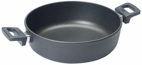 WOLL Guss‑Kasserolle Nowo Titanium Induction Servierpfanne Ø 28 cm × 8 cm (4,5 l), kratz‑ & schnittfest, Aluminium-Handguss mit 9 mm Induktionsboden, alle Herdarten inkl. Induktion, spülmaschinen‑ & backofenfest bis ca. 250 °C,