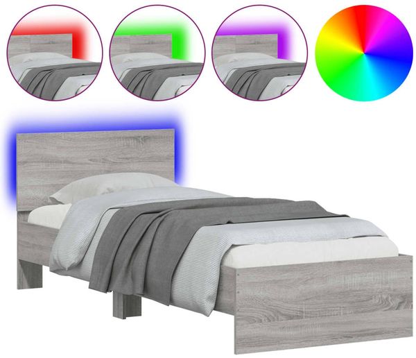 Einzelbettgestell Design für Erwachsene mit Kopfteil und LED-Leuchten Grau Sonoma 75x190 cm d3358e