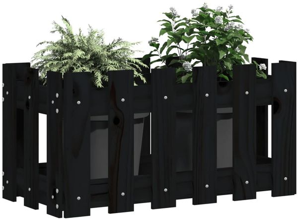 vidaXL Pflanzkübel Lattenzaun-Design Schwarz 60x30x30 cm Kiefernholz 832469 Bild 3