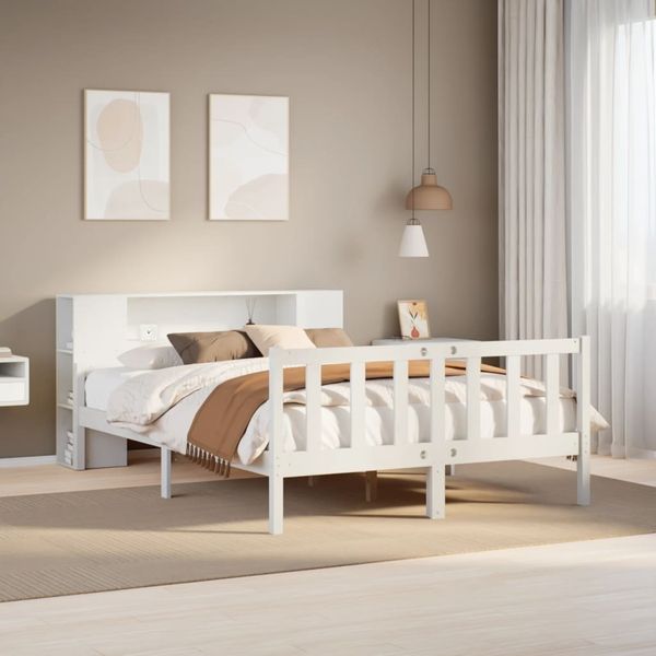 vidaXL Massivholzbett mit Regal ohne Matratze Weiß 150x200 cm Kiefer 3322089