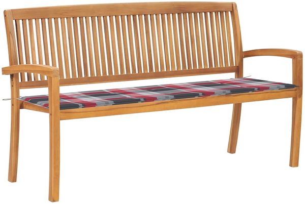 vidaXL Stapelbare Gartenbank mit Auflage 159 cm Massivholz Teak 3063319