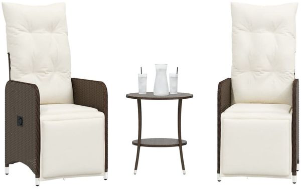 vidaXL Outdoor-Lehnstühle 2 Stk. mit Tisch Braun Poly Rattan 365706
