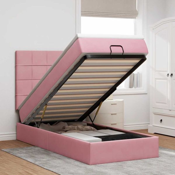 vidaXL Ottoman-Bett mit Matratzen & LEDs Rosa 100x200 cm Samt 3314305