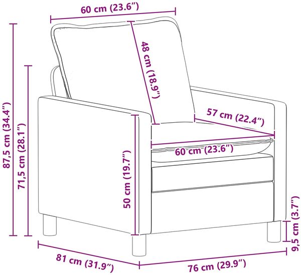vidaXL Sofa Türkis 76 x 81 x 87,5 cm Samt 42028764 Bild 9