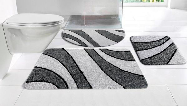 OTTO home Badematte Anna, Badvorleger, Badezimmer Teppich, Höhe 16 mm, rutschhemmend beschichtet, schnell trocknend, fußbodenheizungsgeeignet, Polyester, rechteckig, Badteppich, Hoch Tief Effekt, Modern, Weich, Wellen