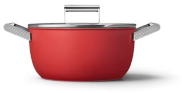 SMEG Schmortopf 24cm mit Glasdeckel, 2 Griffe, rot