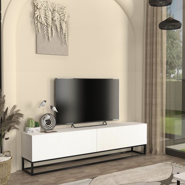 TV-Lowboard Verpsboga langes Gestell 180x32x47 cm Weiß [en. casa]
