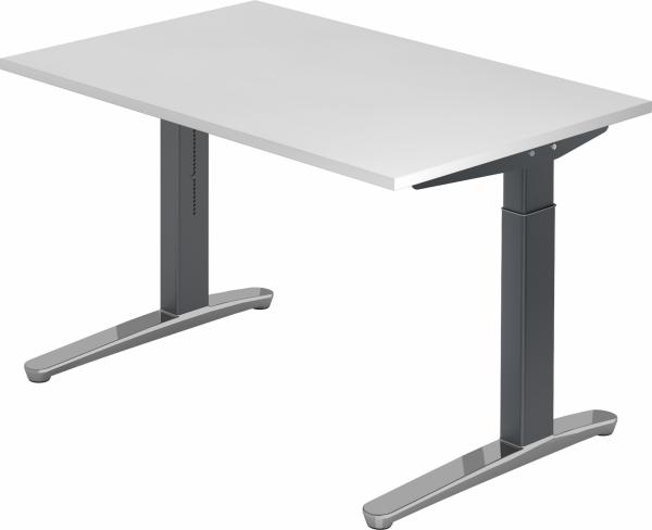 bümö manuell höhenverstellbarer Schreibtisch 120x80 in weiß, Gestell in graphit/alu - PC Tisch höhenverstellbar & klein, höhenverstellbarer Tisch Büro, kleiner Computertisch verstellbar, X12-W-GC