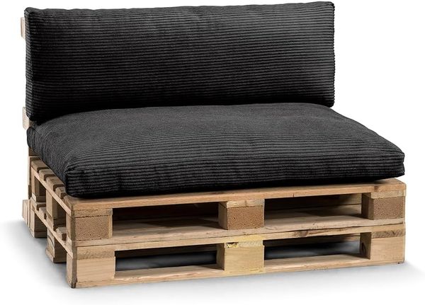 Gutekissen® Palettenkissen Gerippte Kissen mit Reißverschluss, Palettenauflagen Sitzkissen Rückenlehne Gerippt PWL (Sitzkissen 120x80, Schwarz)