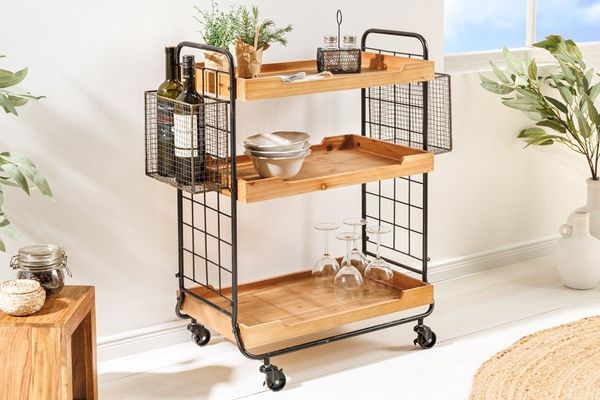 riess-ambiente Servierwagen SEVEN SEAS 80cm natur / schwarz, Massivholz, Metall, rollbar, Stauraum, (Einzelartikel, 1 St), Küchenwagen mit Rollen - ideal für Küche, Essbereich und Esszimmer