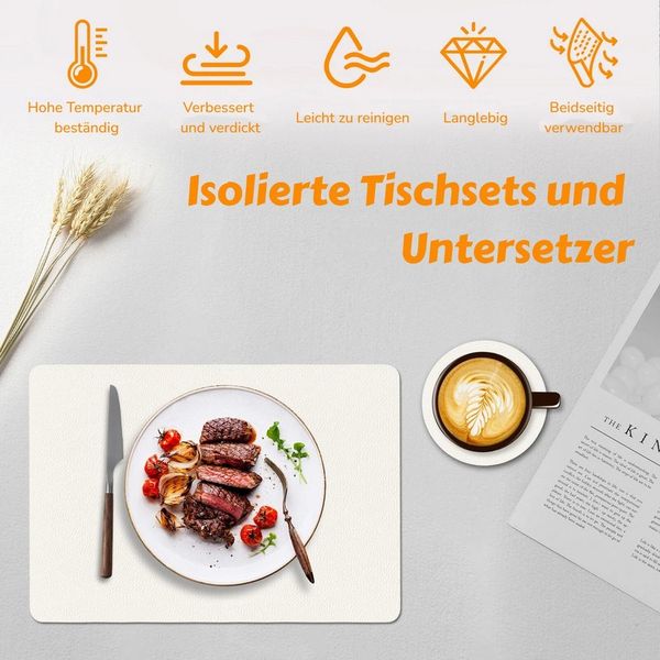 BlingBin Platzset 12er Set Tischsets & Untersetzer-Abwaschbar aus Kunstleder,Tischmatte, (12er Set, 12-St, Maße: Tischset 43 × 30 cm, Untersetzer 10 × 10 cm), Wasserdicht Platzdeckchen für Küche, Esszimmer Partytisch Dekoration