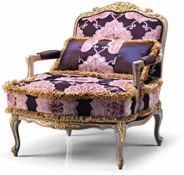 Casa Padrino Luxus Barock Sessel Lila / Grau / Gold - Made in Italy