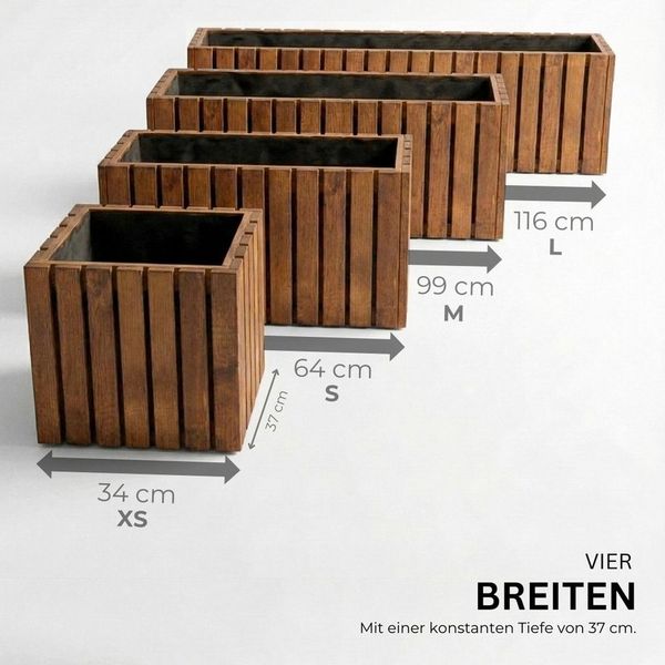 Mega-Holz Pflanzkübel Pflanzkübel Holz TAVO55 - Kiefer Blumenkasten für außen, massiv groß, 34/64/99/116x37x55 cm (BxTxH), Imprägniert, stabil