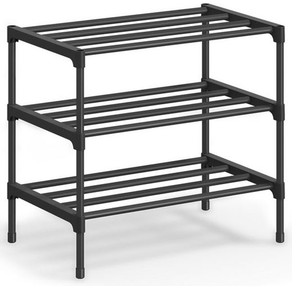 SONGMICS Schuhregal, 3 Ebenen, Schuhablage schmal, Schuh-Organizer Metall, 30 x 45 x 48,5 cm, schwarz