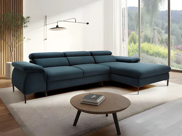 Vente-unique - SEPINA Sofa SamtStoff Blau - B 182 cm x H 75 cm x L 288 cm