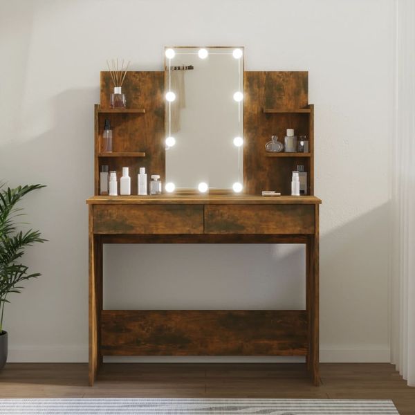 vidaXL Schminktisch mit LED Räuchereiche 96x40x142 cm 820487
