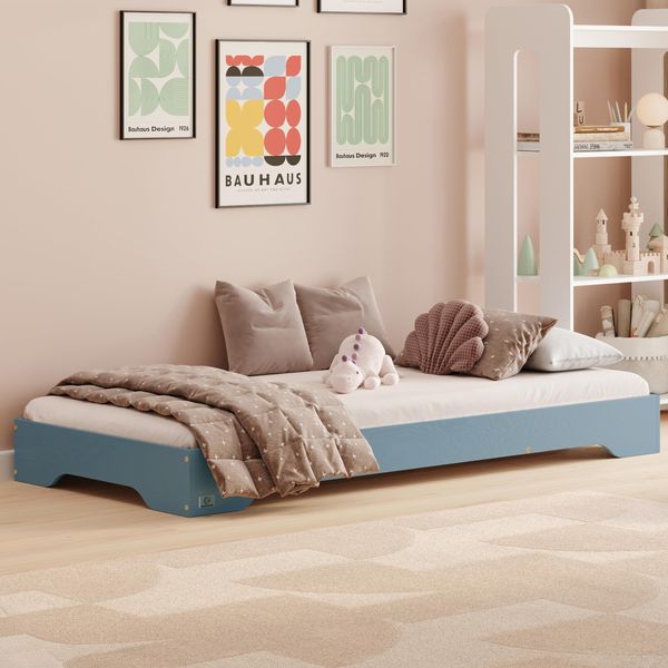 smartwood Kinderbett 140x200 Blau - Bodenbett aus Kiefernholz mit FSC-Zertifikat - Montessori Bett mit geradem Lattenrost bis zu 300 kg für Jungen und Mädchen - Einfache Montage - TILA 7