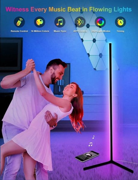 Athlix LED Stehlampe RGB Stehlampe LED 160cm Flur Lampe Farbwechsel Dimmbar Fernbedienung, 16 Mio Farben, App & Fernbedienung, Musik-Sync