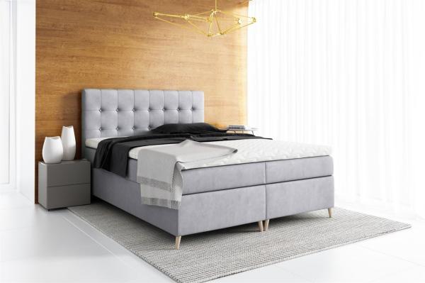 Boxspringbett Schlafzimmerbett GABIN 180x200cm Stoff Jasmine Hellgrau