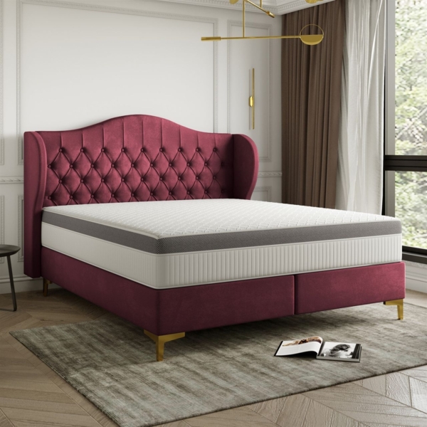 Polsterbett Doppelbett PELAGIO Stoff Whisper Bordeauxrot 160x200cm inkl. Matratze