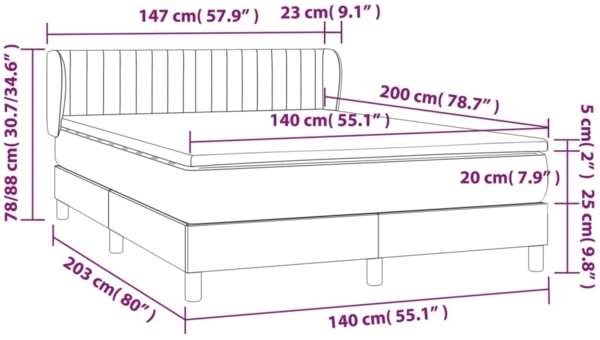 Doppelbett, Polsterbett mit Matratze Stoff Hellgrau 140x200 cm Bild 6