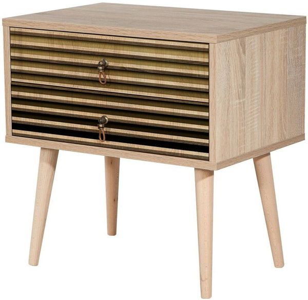 Dmora Nachttisch Ompong, Niedrige Kommode, Tisch, Multifunktionaler Nachttisch, 60x40h61 cm, Eiche
