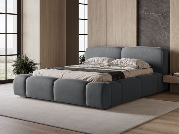 GRAINGOLD Aubi Polsterbett 160x200, Doppelbett mit Bettkasten, Velour-Stoff, Dunkelgrau