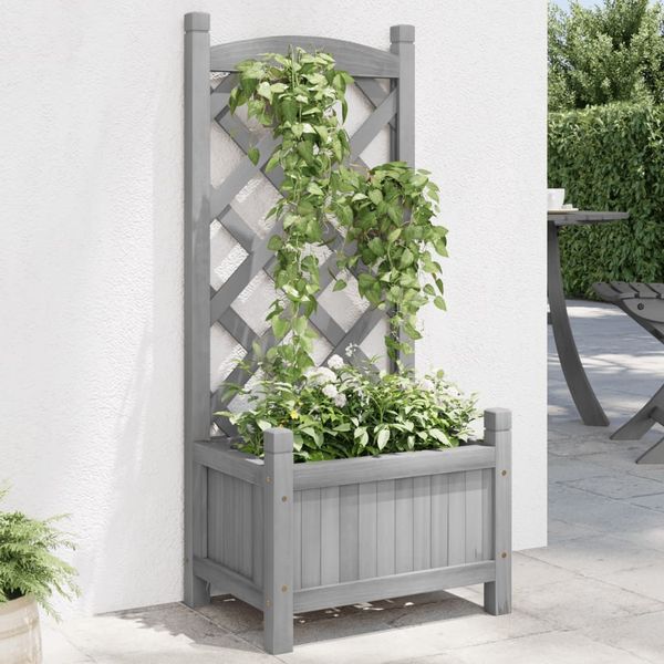 vidaXL Pflanzkübel mit Spalier Grau Massivholz Tanne 365483