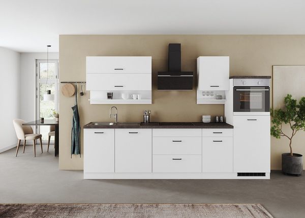 KOCHSTATION Küchenzeile KS-Frieda Breite 300 cm, wahlweise mit E-Geräten, mit 38mm starker Arbeitsplatte