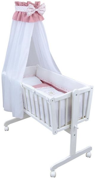 Baby-Delux Stubenbett Babywiege Komplettset Musseliin Bettset, Schaukelwiege Weiß 90x40 cm Komplett Bettset Wiegenset