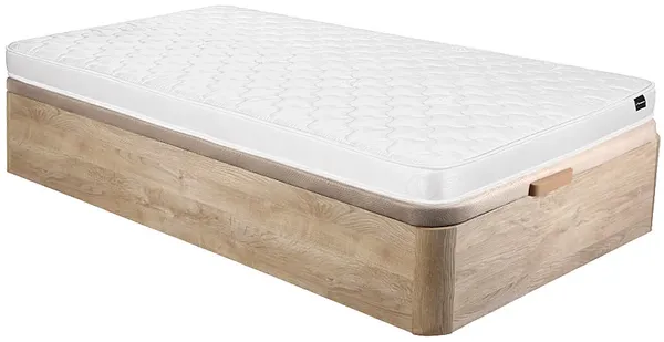 Vente-unique - DANAE Mattress and bed base set StoffHolz, Platte BeigeWeiß - B 90 cm x H 15 cm30 cm x L 190 cm