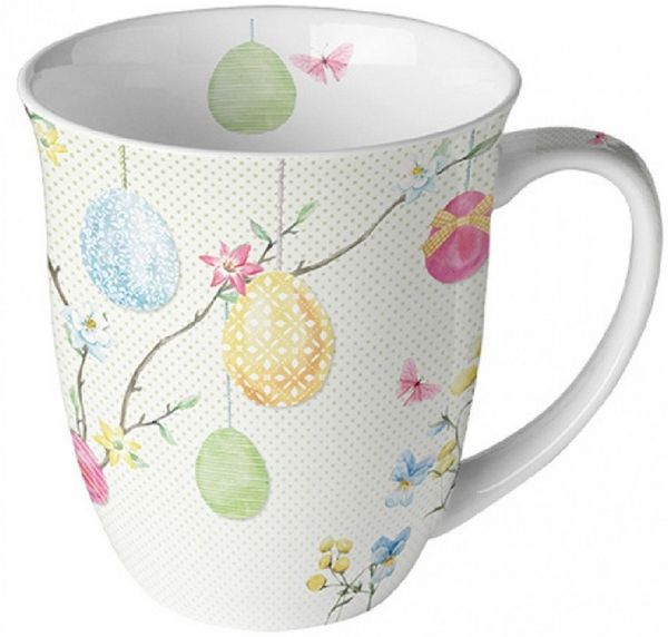 Ambiente Luxury Paper Products Becher Bauernhof, Sommer, Blumen, Planzen, Tiere, Ostern Kollektion, Porzellan Becher 0,4 l, Pflanzen, Ostereier, Hängend - Eier, Osterbaum Motiv, Frühling Tischdeko, Osterdeko, Tasse, Mug, Geschenke