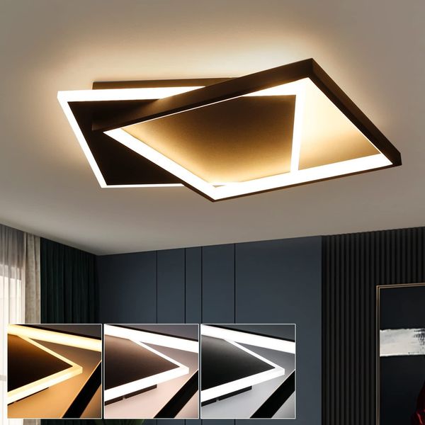 ZMH Deckenlampe LED Deckenleuchte Wohnzimmer: 44W Wohnzimmerlampe Schwarz Schlafzimmerlampe dimmbar mit Fernbedienung Modern Design Küchenlampe Deckenbeleuchtung aus Metall für Esszimmer Büro