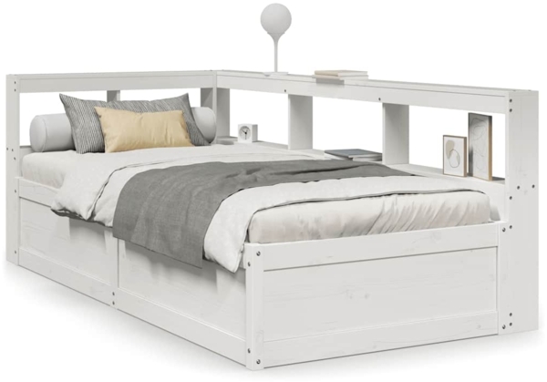 vidaXL Massivholzbett mit Regal ohne Matratze Weiß 75x190 cm Kiefer 3324485