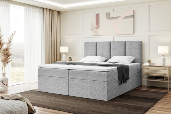 MEBLINI Boxspringbett CRISTIANO 200x220 cm mit Bettkasten - H3/Grau Webstoff Polsterbett - Doppelbett mit Topper & Taschenfederkern-Matratze