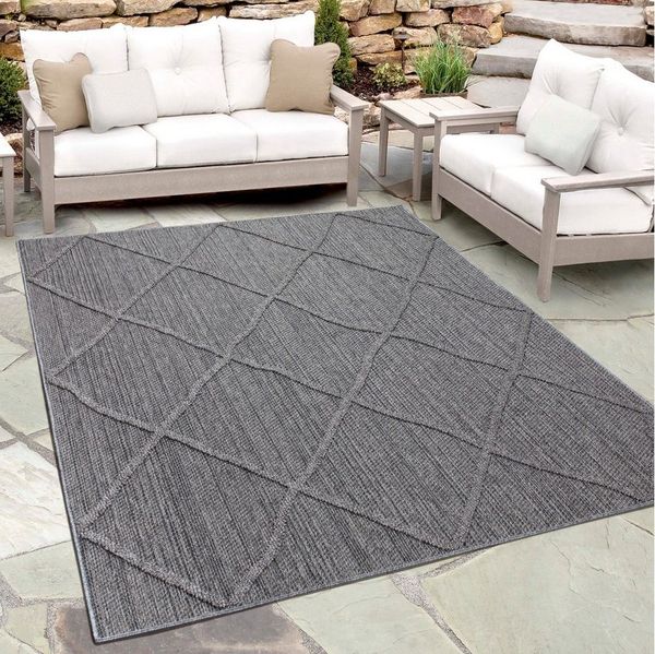Teppium Teppich Boho-Design, Rechteckig, Höhe: 8 mm, In& Outdoor Teppich Grau Boho Design für Küchen Balkon Terrasse Garten