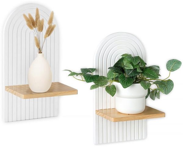 Diwzbyn Wandregal Boho Wandregal 2er Set aus Holz – Hängeregal mit Dübeln, stilvolle, Wanddeko, schwebende Regale für Küche, Bad, Wohnzimmer