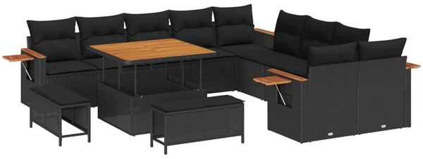 vidaXL Garten-Sofa-Set mit Kissen 13 pcs Schwarz 3363224