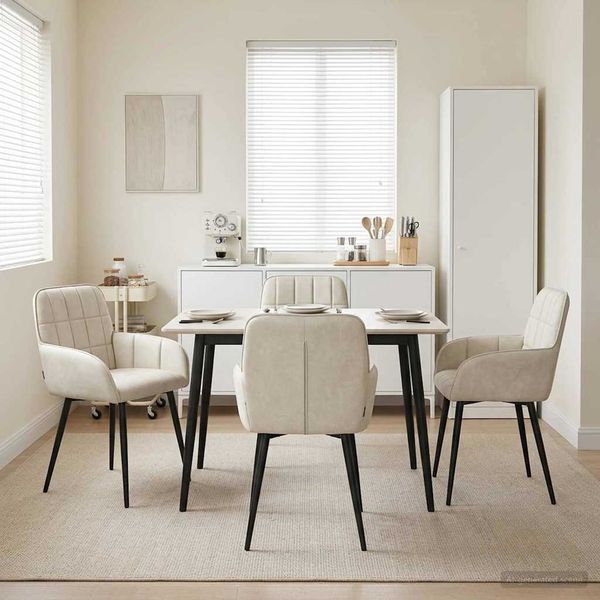 vidaXL Esszimmerstühle 4 pcs Samt (V) Creme 57 x 50 x 85 cm 3428171