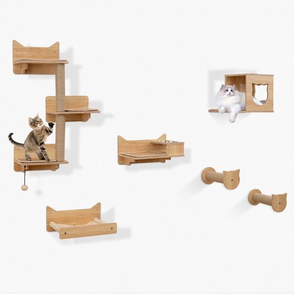COSTWAY Kratzbaum, 6 tlg. Kletterwand, Katzenbaum, Katzenhaus, Hängematte