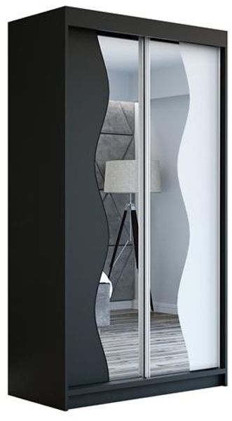 Schwebetürenschrank RIMA 2-türig Schrank 120 cm (mit Spiegel) Farbe: Schwarz , weiß