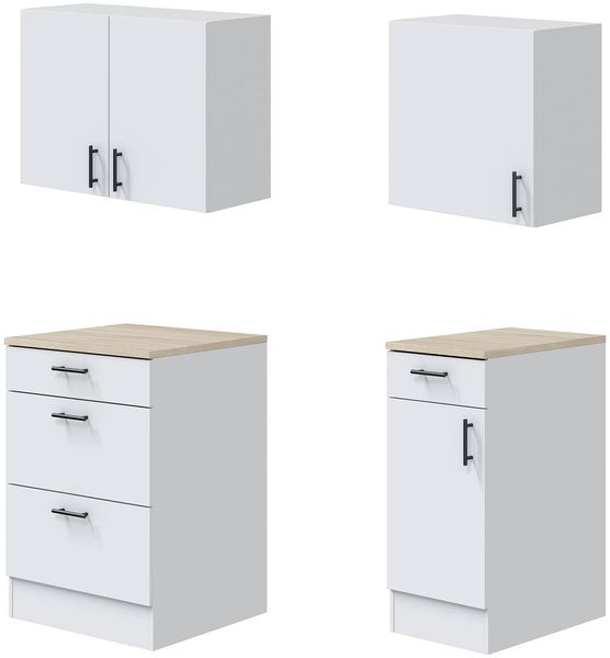 Dmora Set Möbel für Waschküche Sesleria, Moderne Waschküchenkomposition, Platzsparlösung für Waschbereich, Weiß und Eiche