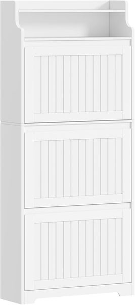 Schuhschrank, Schuhregal Schuhkipper Schmal, Schuhkommode, Verstellbar, Schuhaufbewahrung für Eingang, Flur, Wohnzimmer, 16 Paar, 3 Klappen(60B cm), Weiß Bild 2